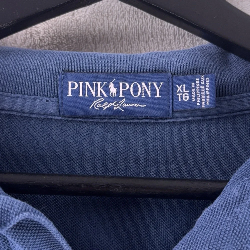 Ralph Lauren Pink Pony Polo Shirt Mens XL Navy Blue Cotton Classic Fit Preppy
